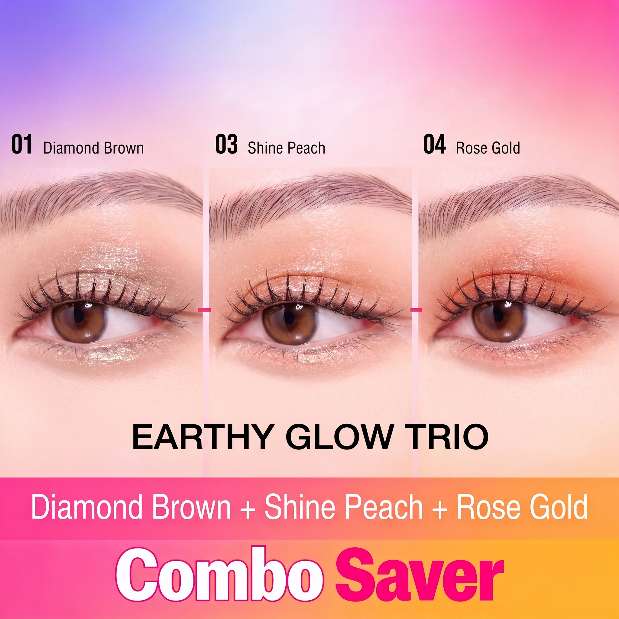 Earthy Glow Trio — Diamond Brown + Shine Peach + Rose Gold